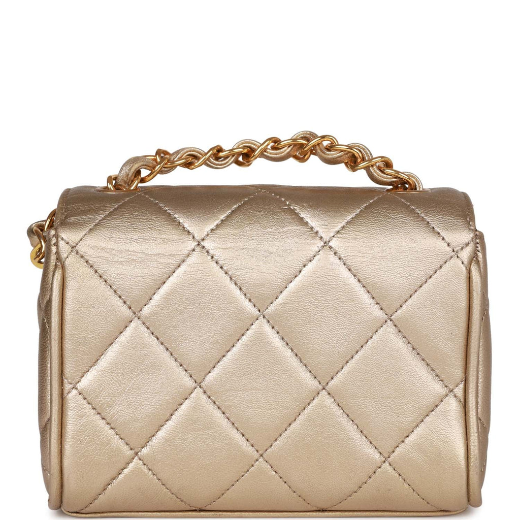 Chanel Vintage Nano Flap Bag Gold Metallic Lambskin Gold Hardware