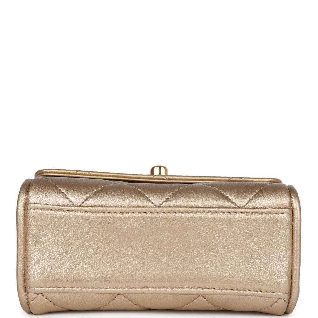 Chanel Vintage Nano Flap Bag Gold Metallic Lambskin Gold Hardware