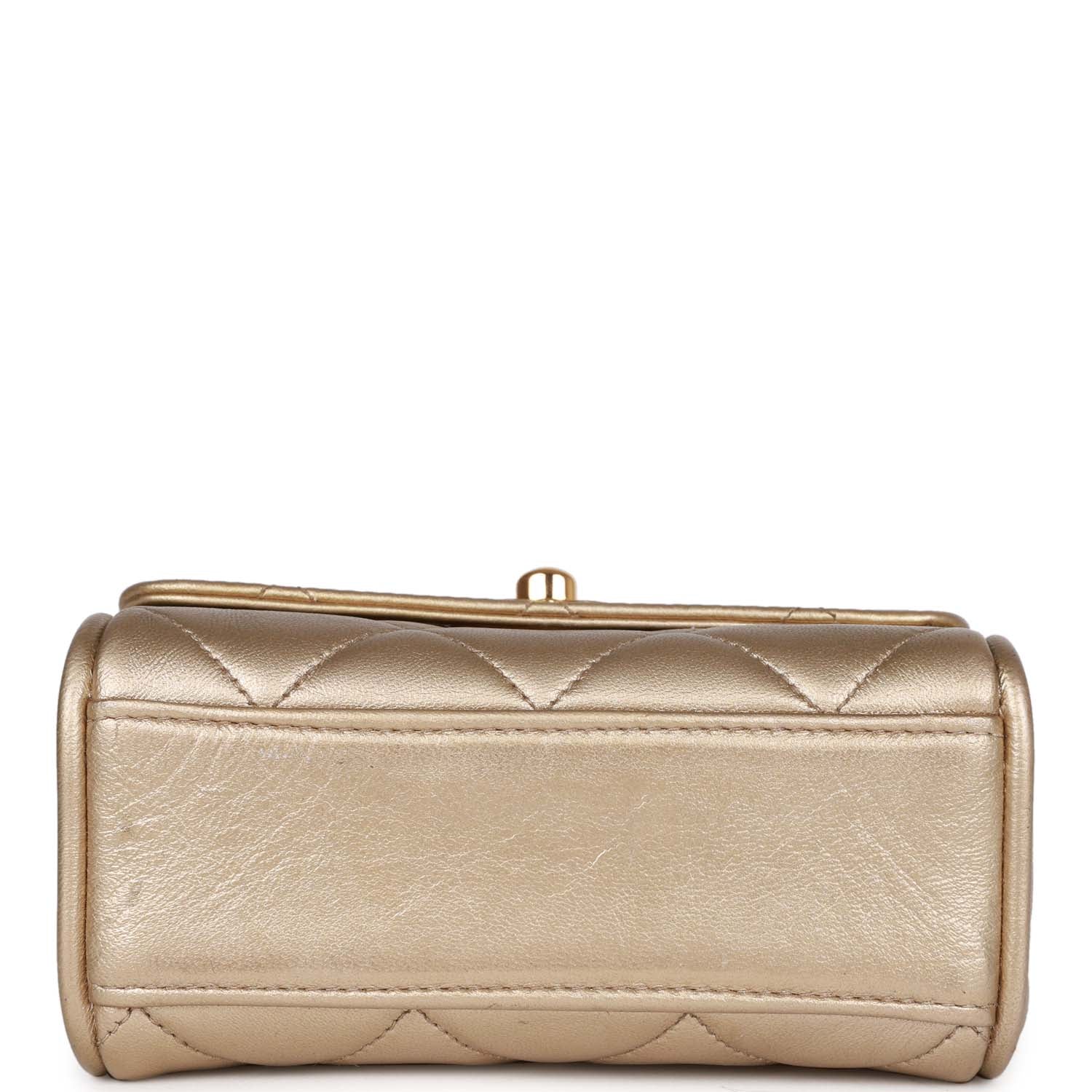Chanel Vintage Nano Flap Bag Gold Metallic Lambskin Gold Hardware