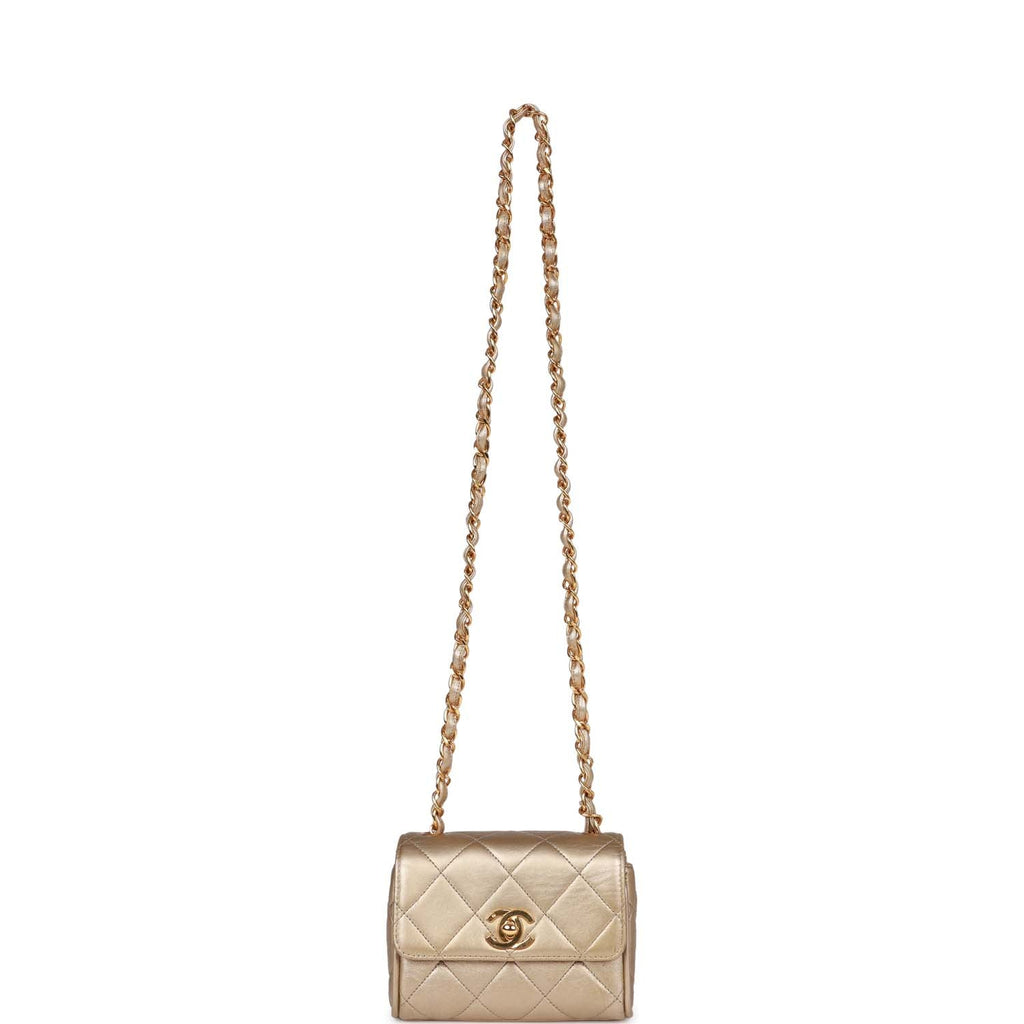 Chanel Vintage Nano Flap Bag Gold Metallic Lambskin Gold Hardware