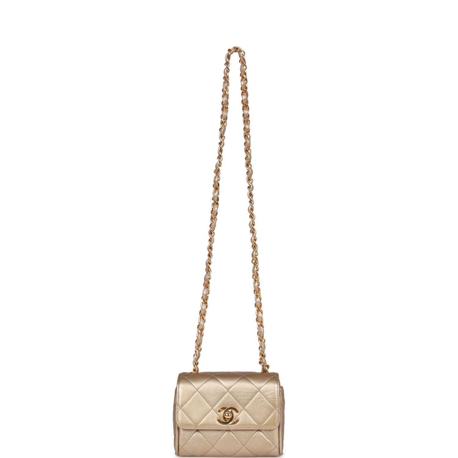 Chanel Vintage Nano Flap Bag Gold Metallic Lambskin Gold Hardware