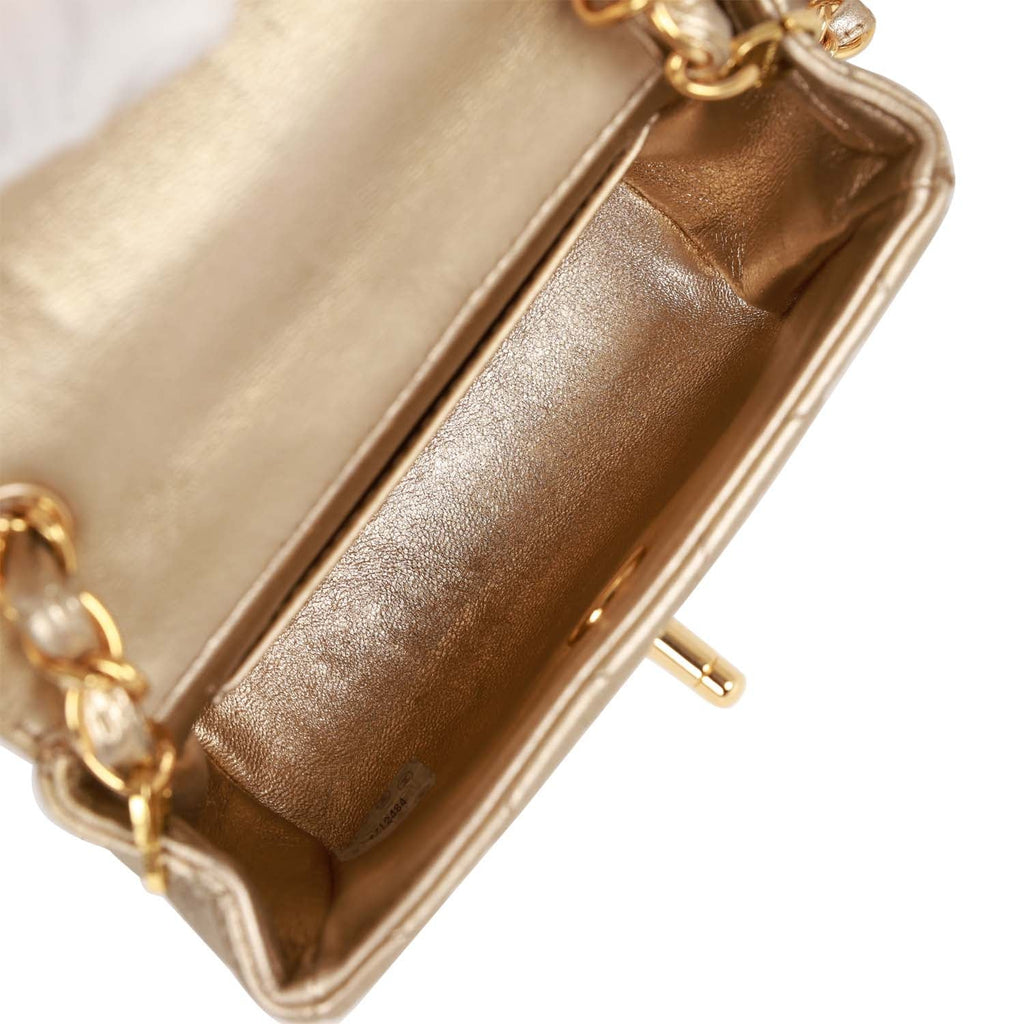 Chanel Vintage Nano Flap Bag Gold Metallic Lambskin Gold Hardware