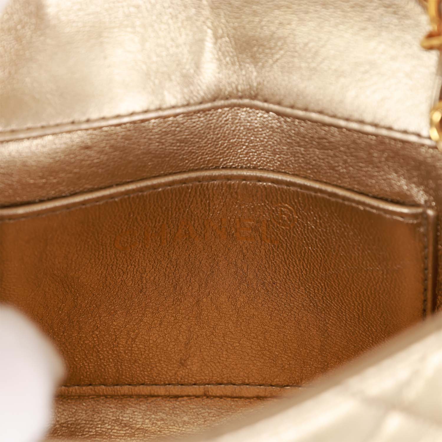 Chanel Vintage Nano Flap Bag Gold Metallic Lambskin Gold Hardware
