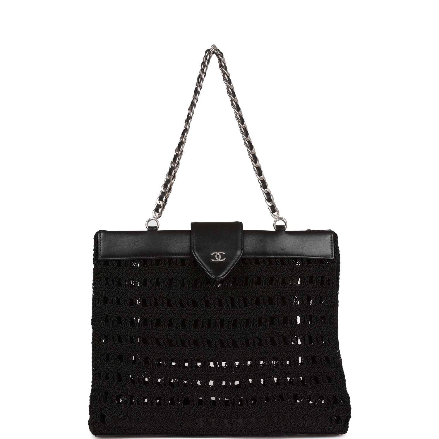 Chanel Vintage Supermodel Tote Black Crochet Aged Silver Hardware