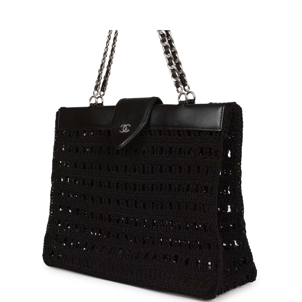 Chanel Vintage Supermodel Tote Black Crochet Aged Silver Hardware