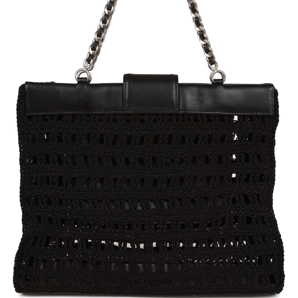 Chanel Vintage Supermodel Tote Black Crochet Aged Silver Hardware