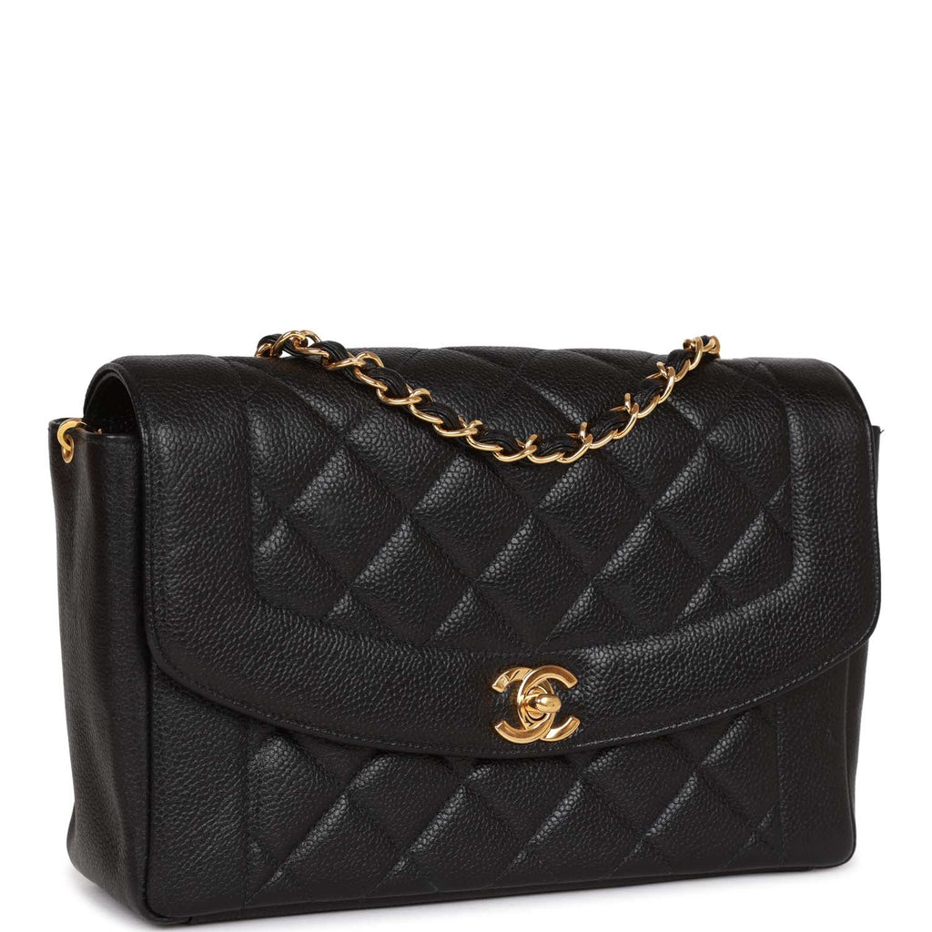 Chanel Vintage Medium Diana Flap Bag Black Caviar Gold Hardware