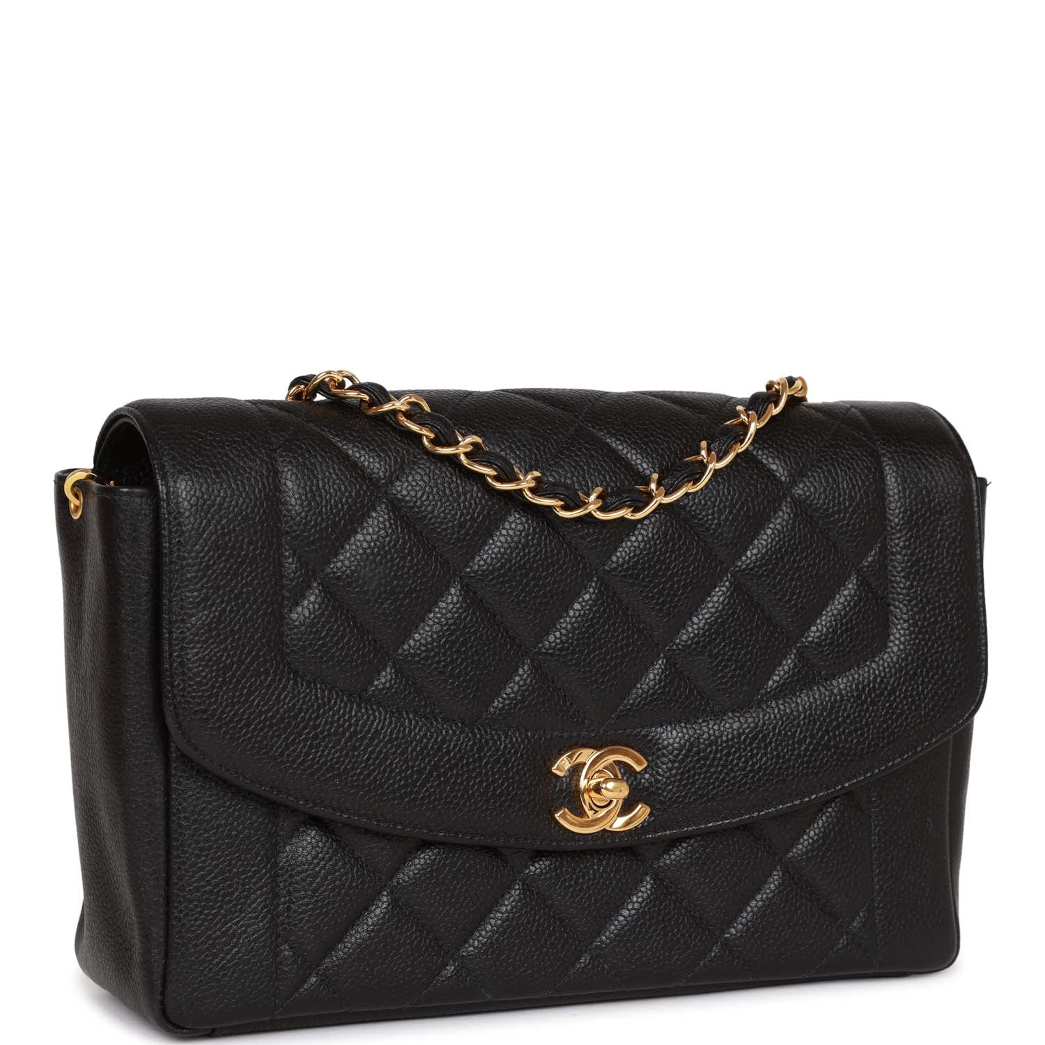Chanel Vintage Medium Diana Flap Bag Black Caviar Gold Hardware