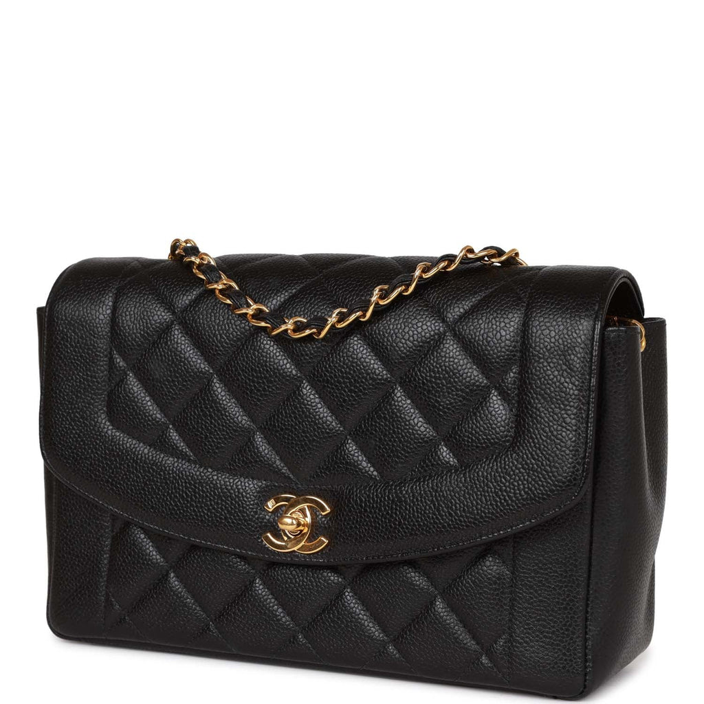 Chanel Vintage Medium Diana Flap Bag Black Caviar Gold Hardware