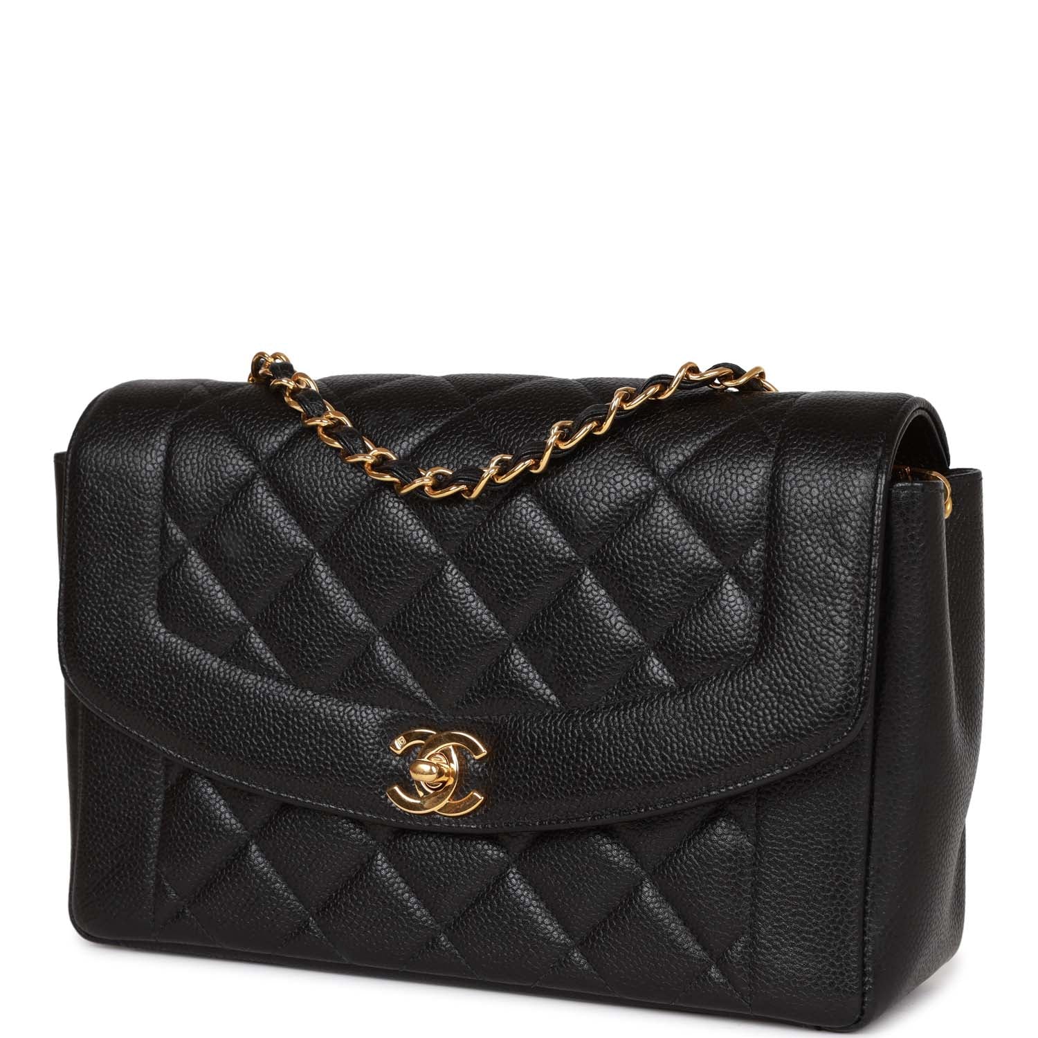 Chanel Vintage Medium Diana Flap Bag Black Caviar Gold Hardware