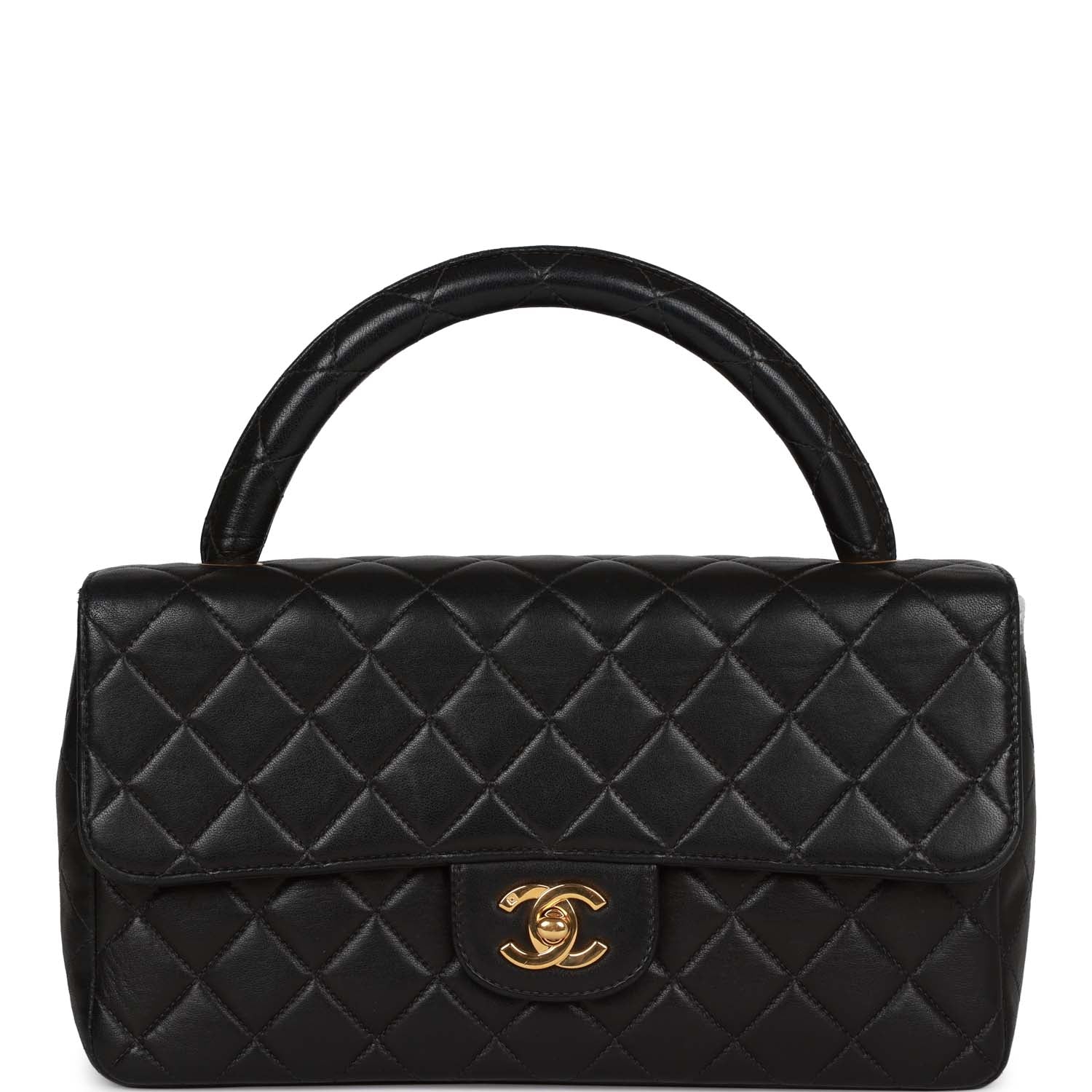 Chanel Vintage Kelly Parent Flap Bag Black Lambskin Gold Hardware