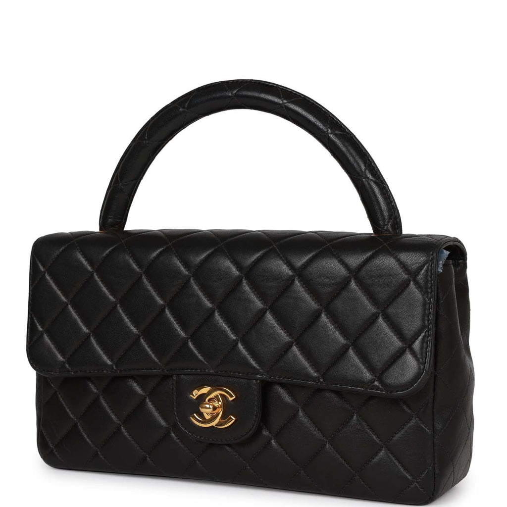 Chanel Vintage Kelly Parent Flap Bag Black Lambskin Gold Hardware