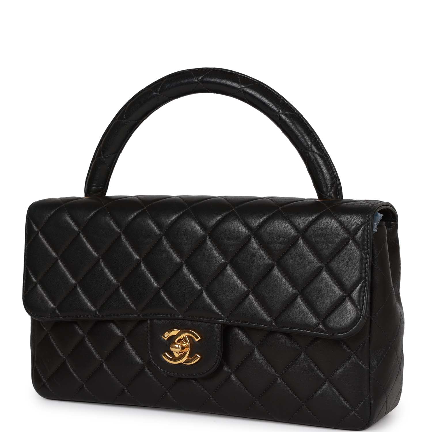 Chanel Vintage Kelly Parent Flap Bag Black Lambskin Gold Hardware