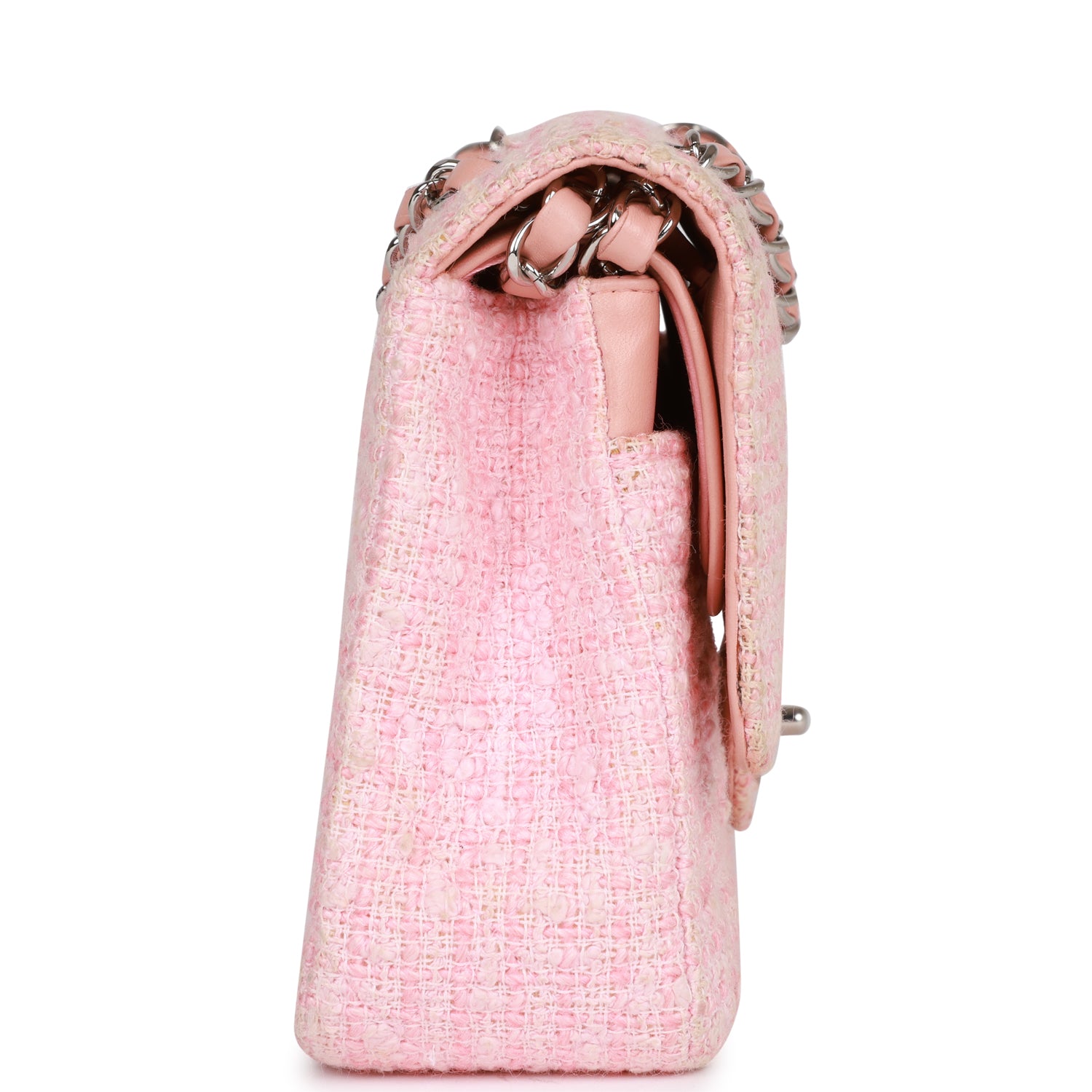 Chanel Vintage Medium Classic Double Flap Bag Pink Tweed Silver Hardware