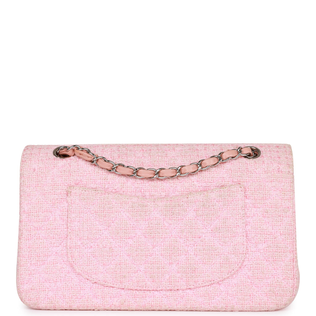 Chanel Vintage Medium Classic Double Flap Bag Pink Tweed Silver Hardware