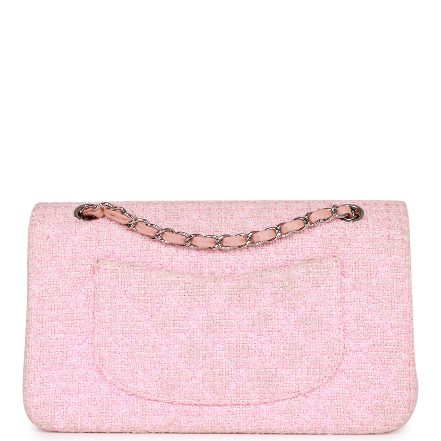 Chanel Vintage Medium Classic Double Flap Bag Pink Tweed Silver Hardware
