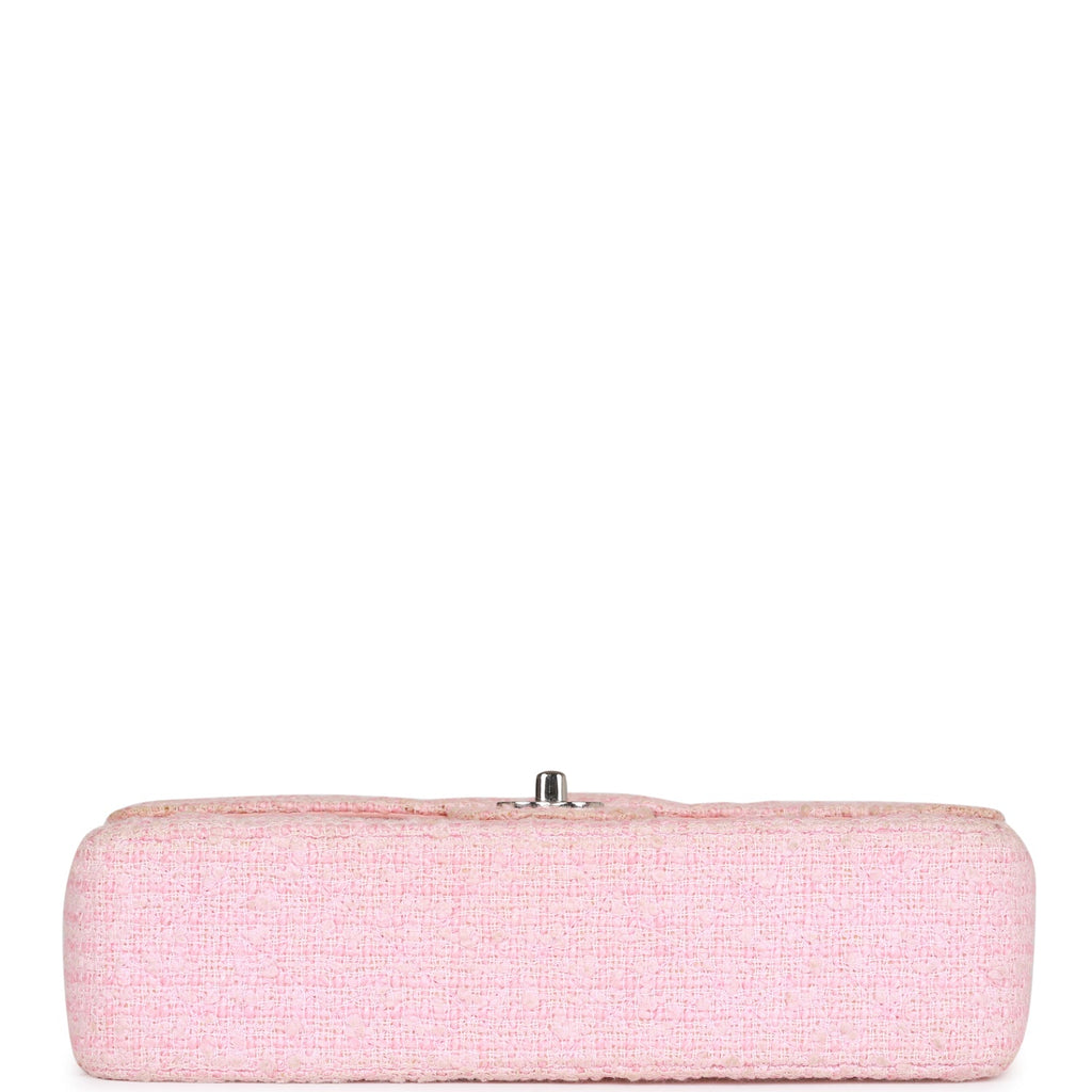 Chanel Vintage Medium Classic Double Flap Bag Pink Tweed Silver Hardware