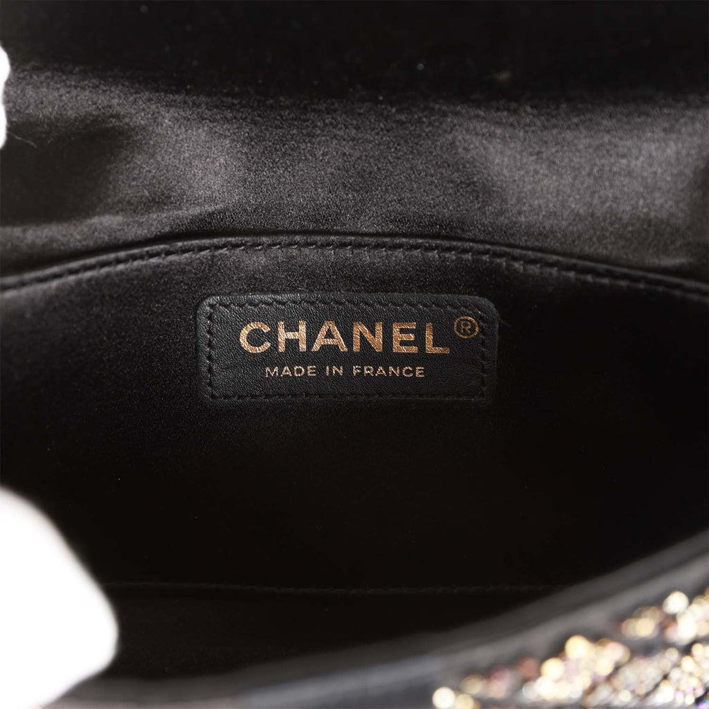 Chanel Vintage Bead Embellished Bow Flap Clutch Black Satin