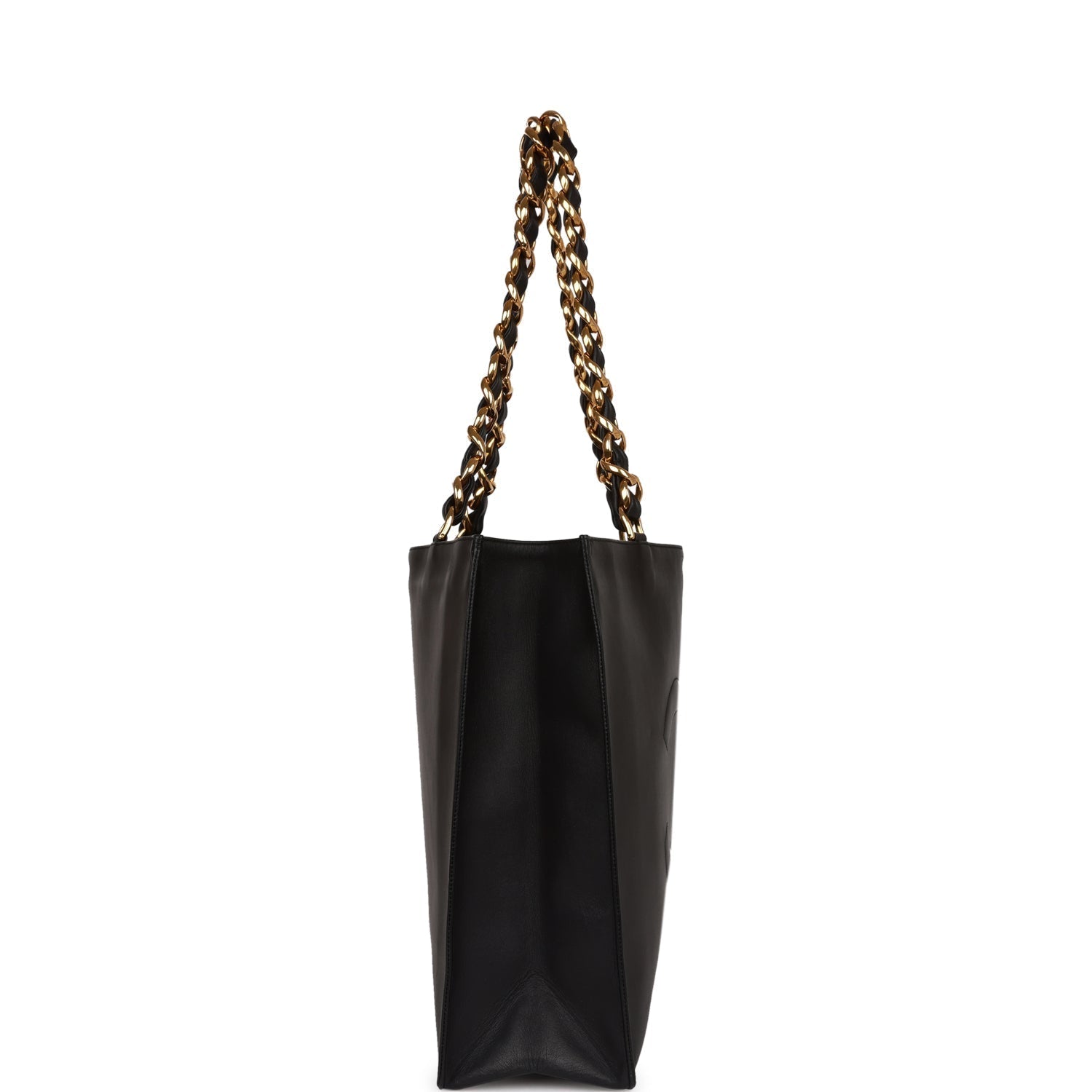 Chanel Vintage CC Chain Shopping Tote Bag Black Lambskin Gold Hardware