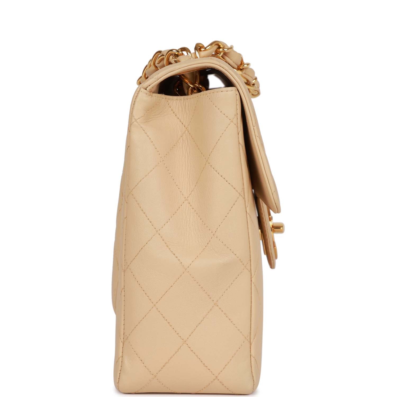 Chanel Vintage Jumbo Flap Bag Beige Lambskin Gold Hardware