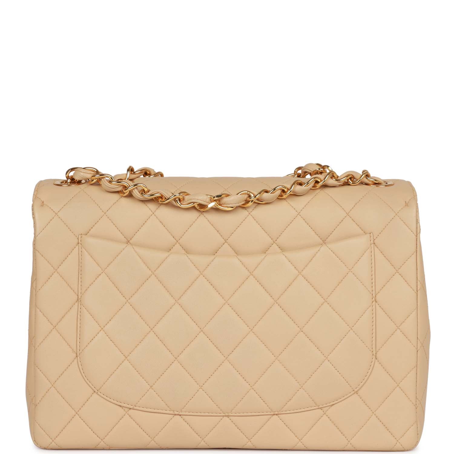 Chanel Vintage Jumbo Flap Bag Beige Lambskin Gold Hardware