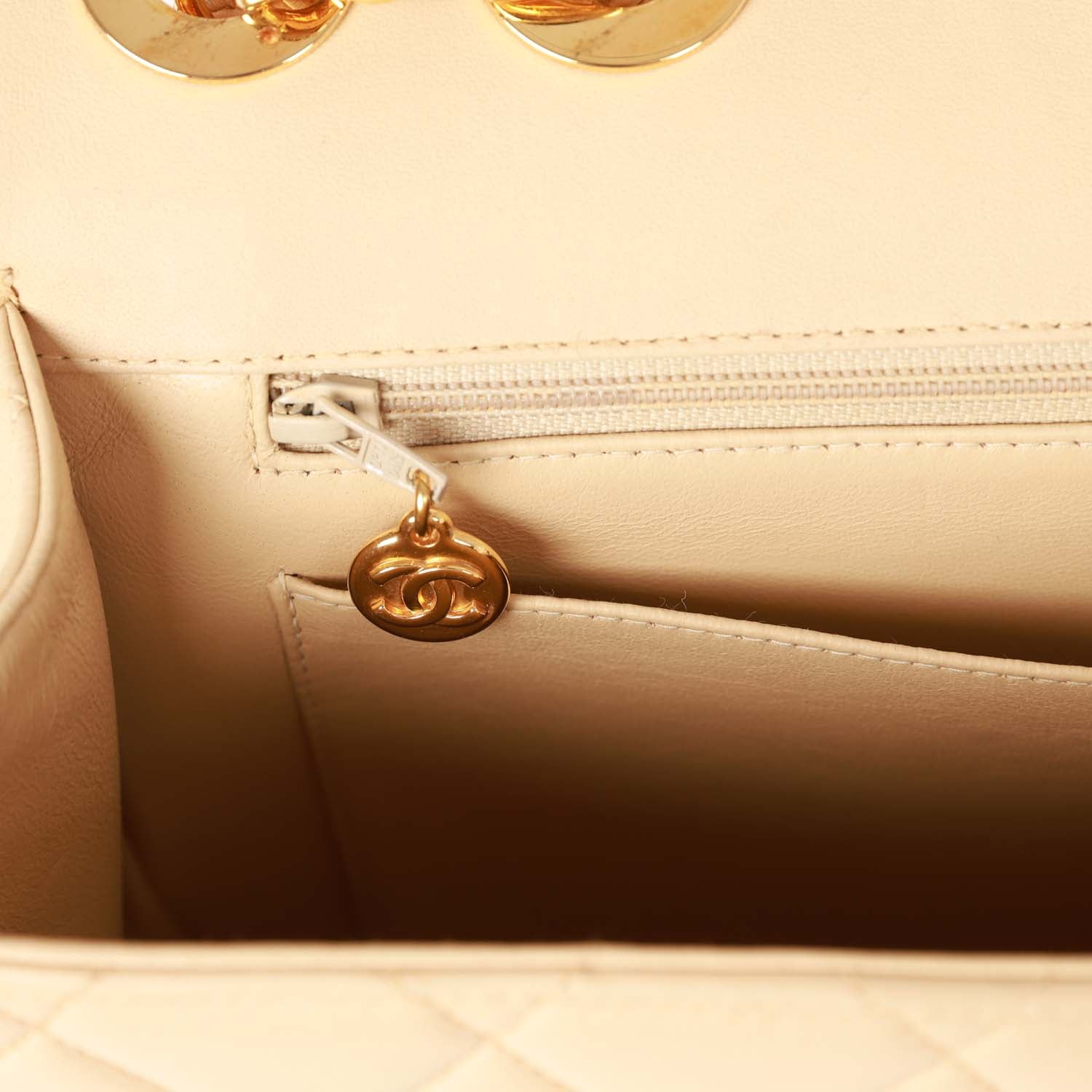 Chanel Vintage Jumbo Flap Bag Beige Lambskin Gold Hardware