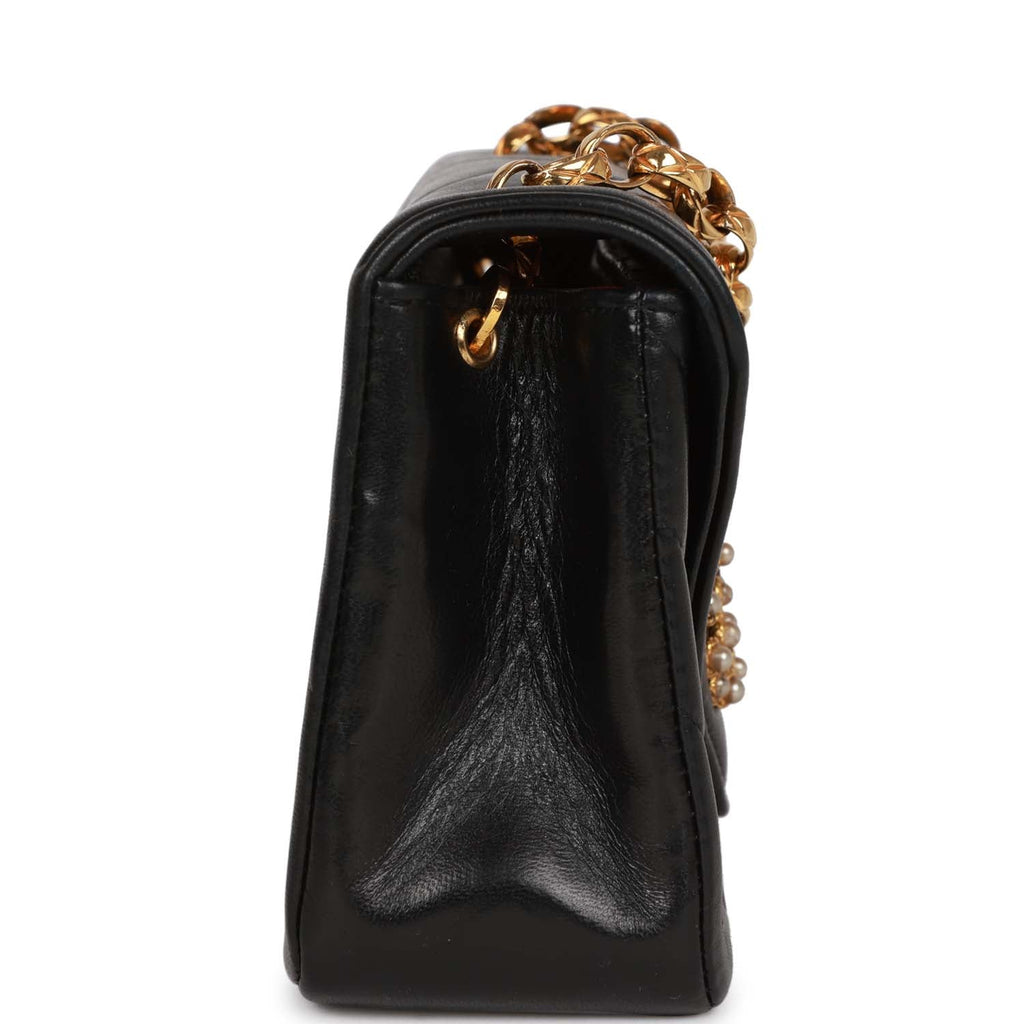 Chanel Vintage Faux Pearl Coco Bijou Mini Flap Bag Black Lambskin Gold Hardware