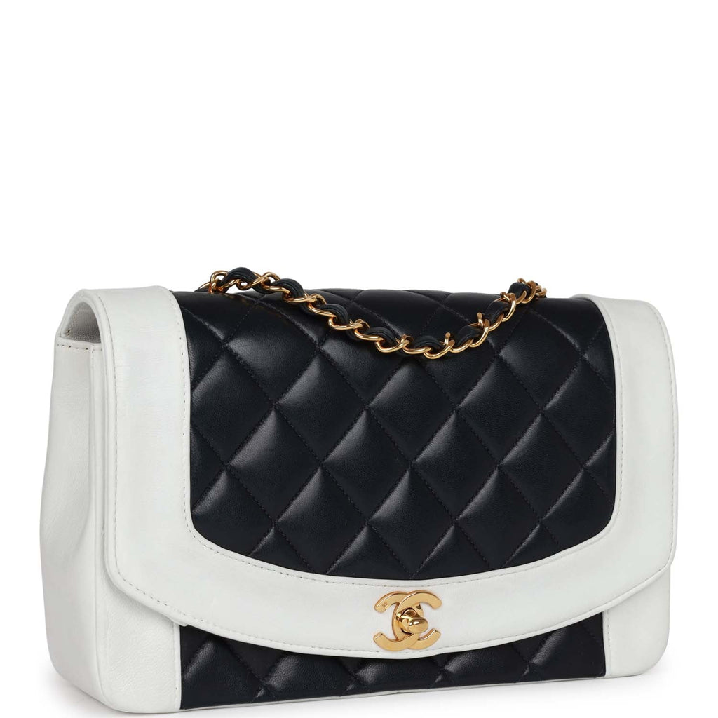 Chanel Vintage Small Diana Flap Bag White and Navy Lambskin Gold Hardware