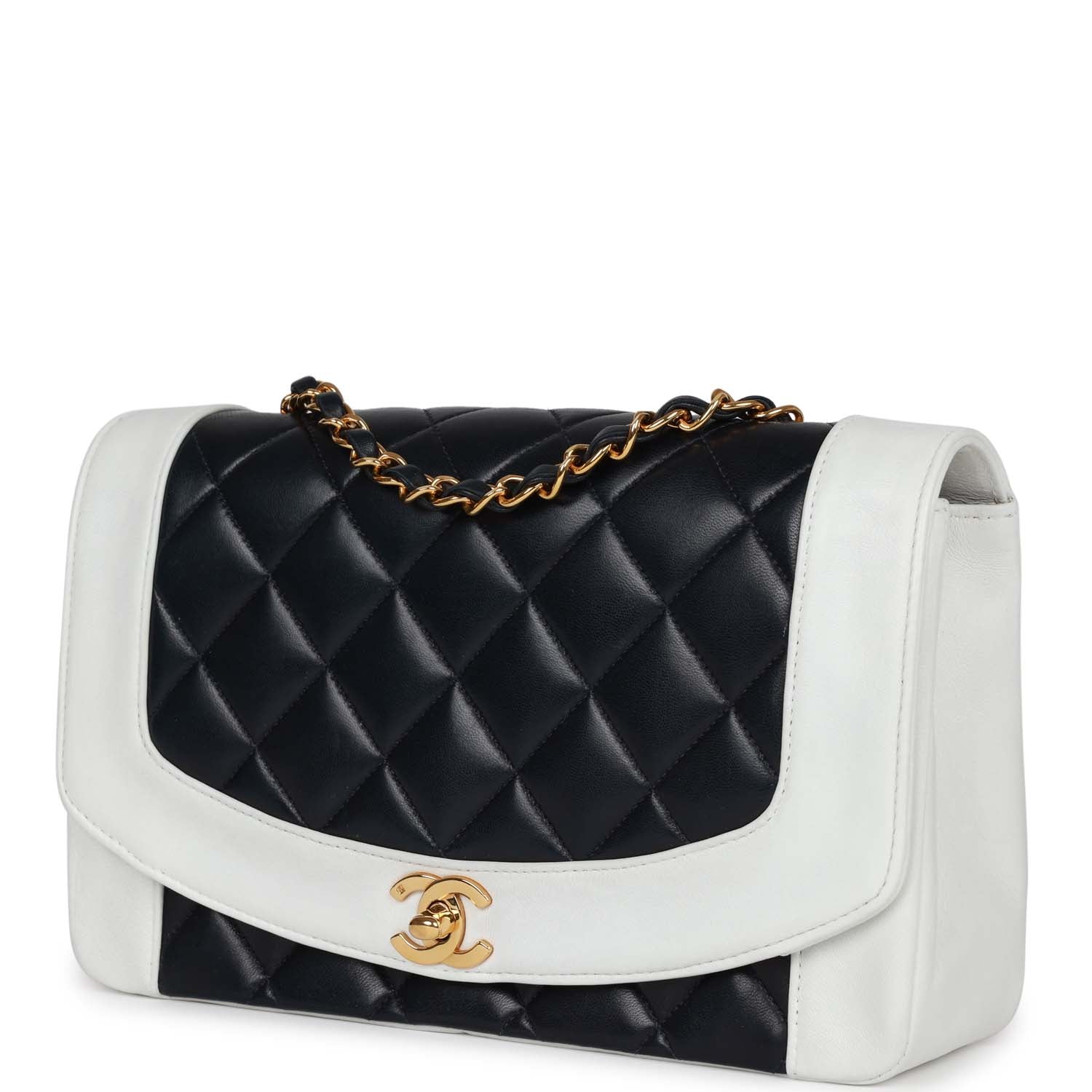 Chanel Vintage Small Diana Flap Bag White and Navy Lambskin Gold Hardware