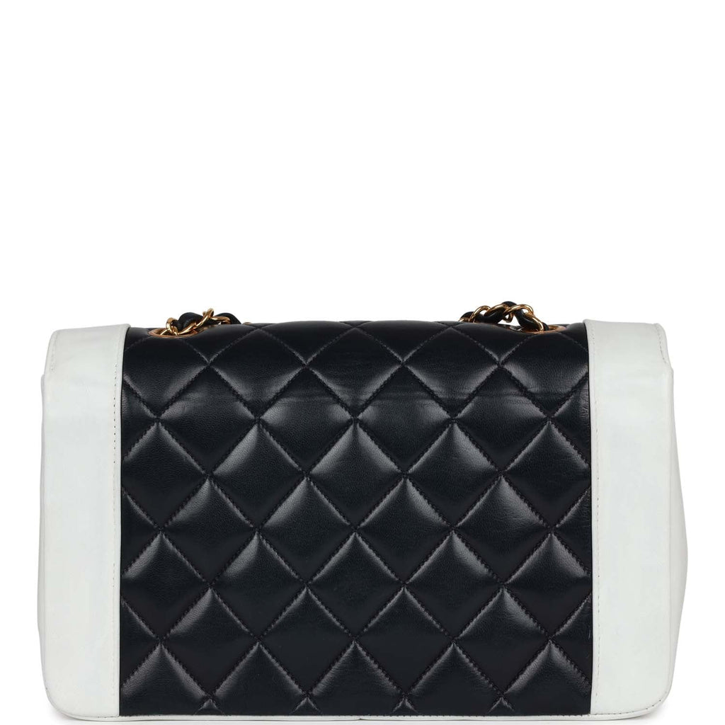 Chanel Vintage Small Diana Flap Bag White and Navy Lambskin Gold Hardware