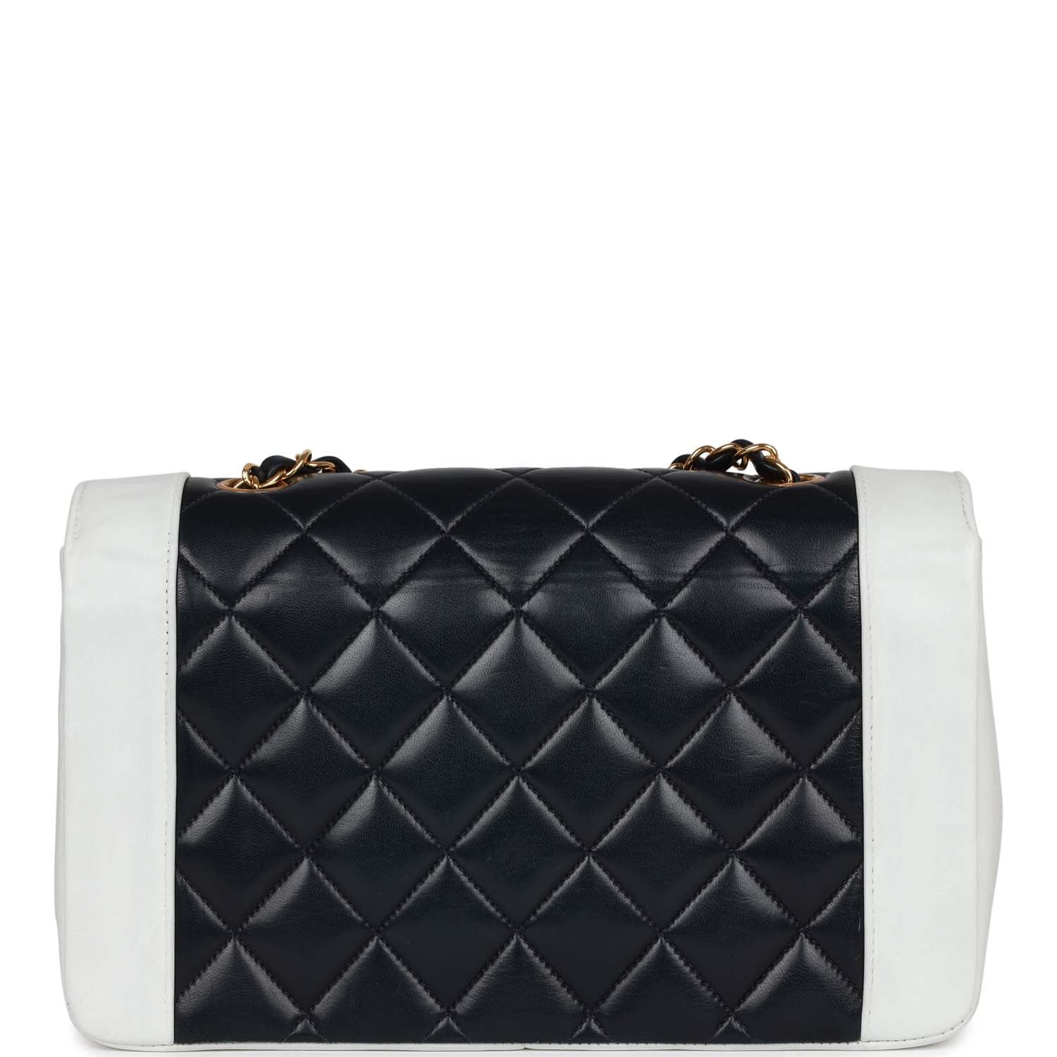 Chanel Vintage Small Diana Flap Bag White and Navy Lambskin Gold Hardware