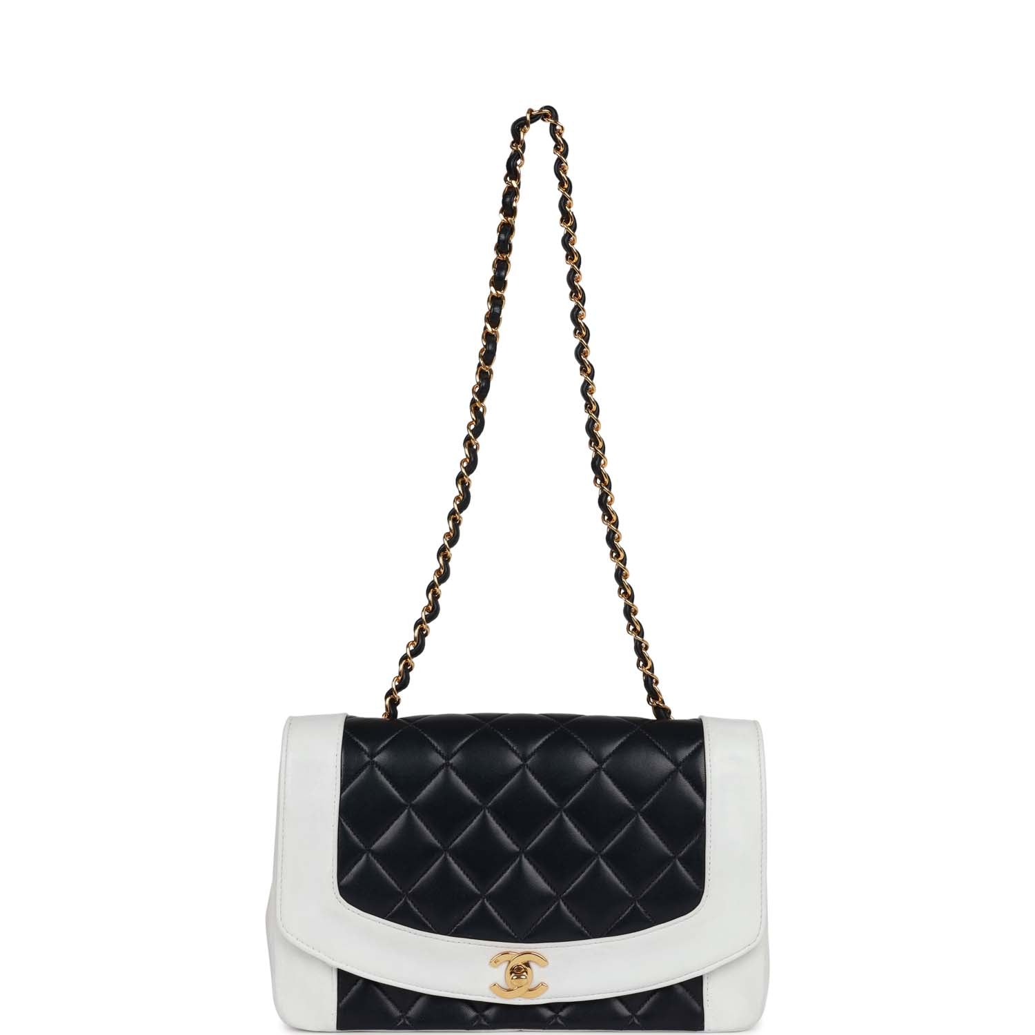 Chanel Vintage Small Diana Flap Bag White and Navy Lambskin Gold Hardware