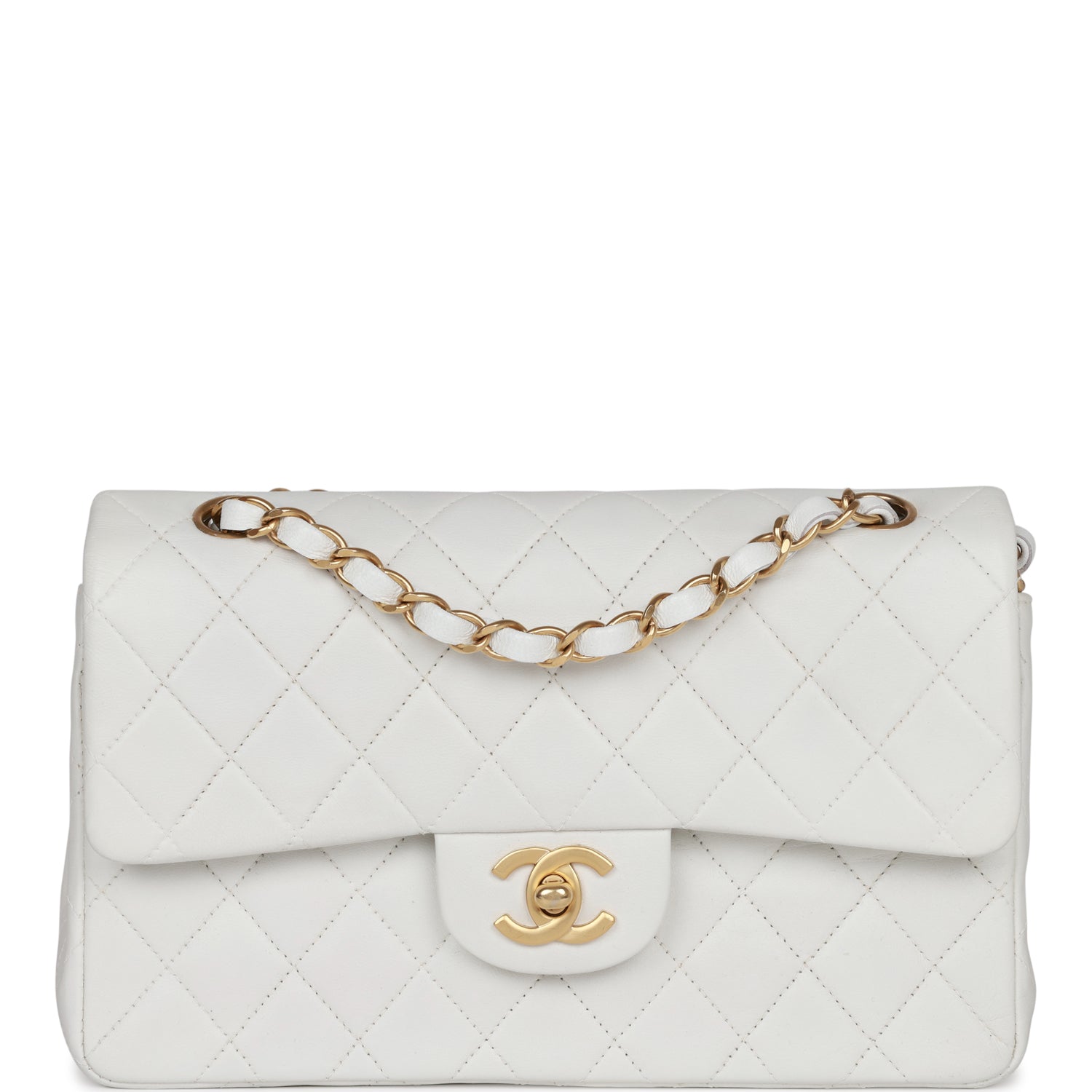 Chanel Vintage Small Classic Double Flap White Lambskin Gold Hardware