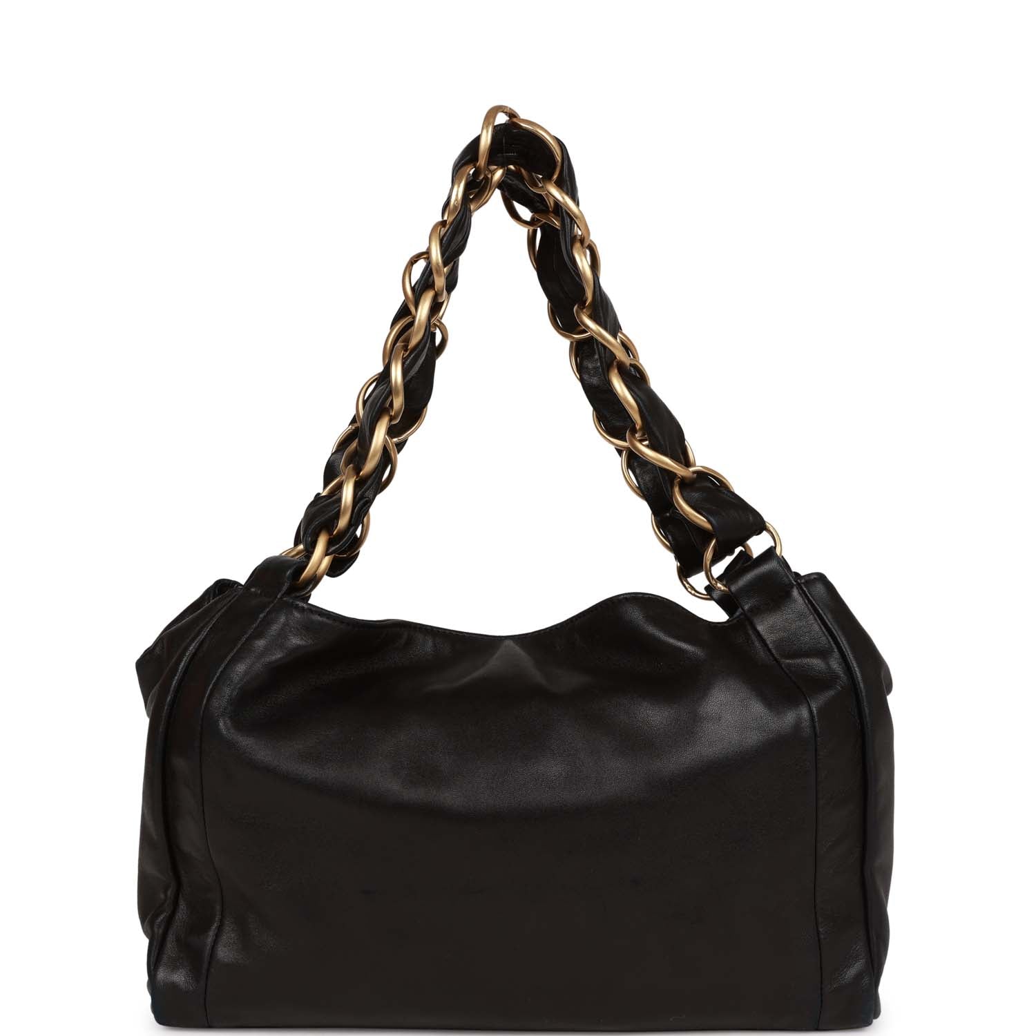 Chanel Vintage "Olsen" Hobo Shoulder Bag Black Lambskin Brushed Gold Hardware