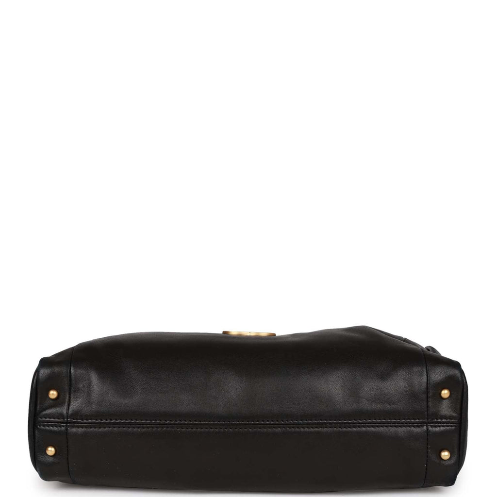 Chanel Vintage "Olsen" Hobo Shoulder Bag Black Lambskin Brushed Gold Hardware