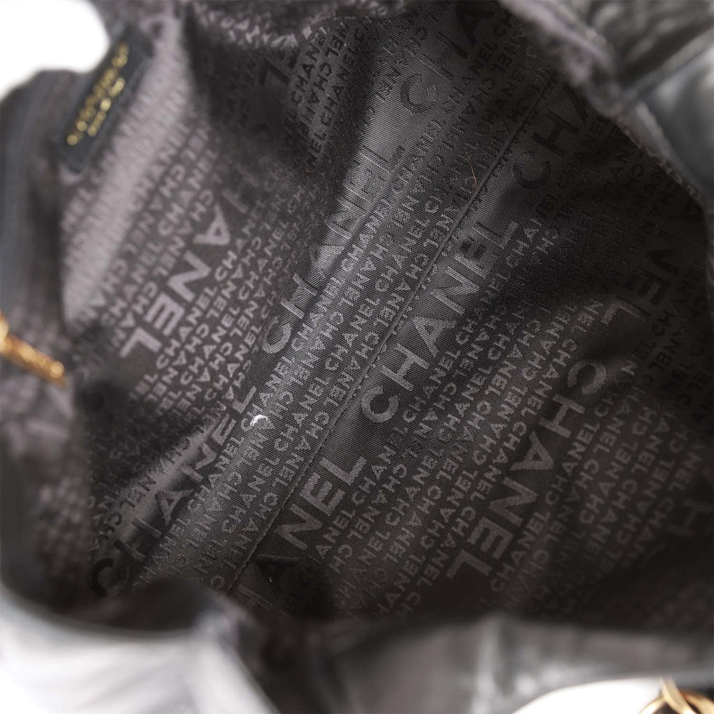 Chanel Vintage "Olsen" Hobo Shoulder Bag Black Lambskin Brushed Gold Hardware