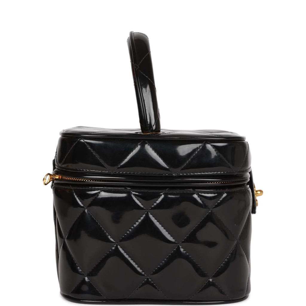 Chanel Vintage Vanity Heart Mirror Bag Black Patent Gold Hardware