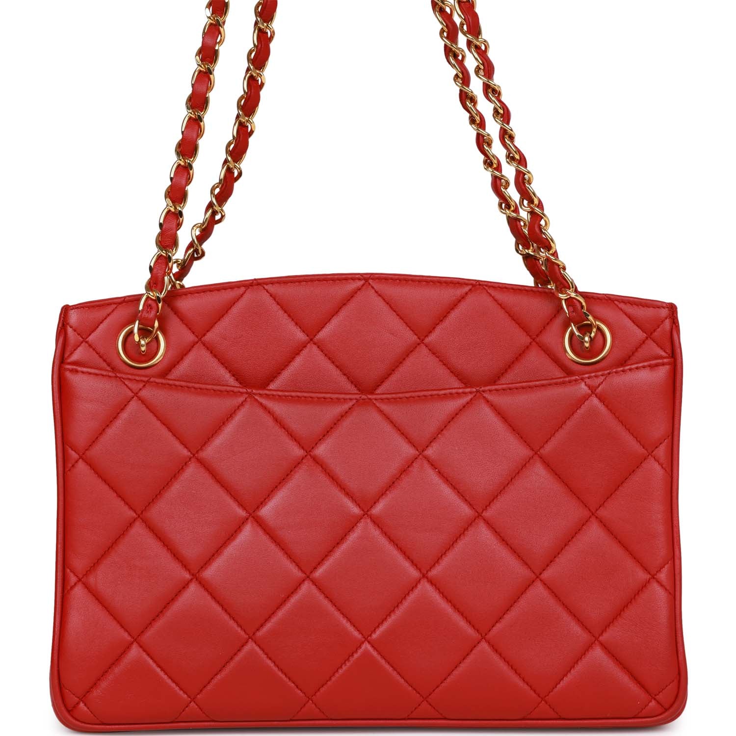 Chanel Vintage Mini Chain Tote Bag Red Lambskin Gold Hardware