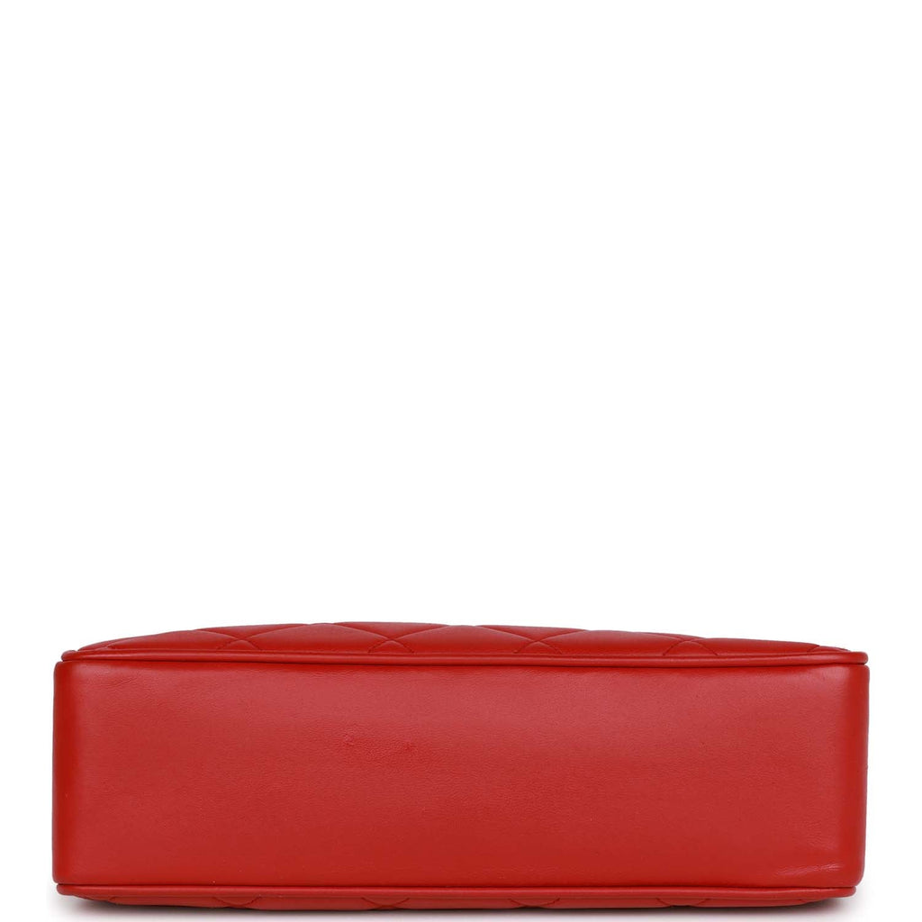 Chanel Vintage Mini Chain Tote Bag Red Lambskin Gold Hardware