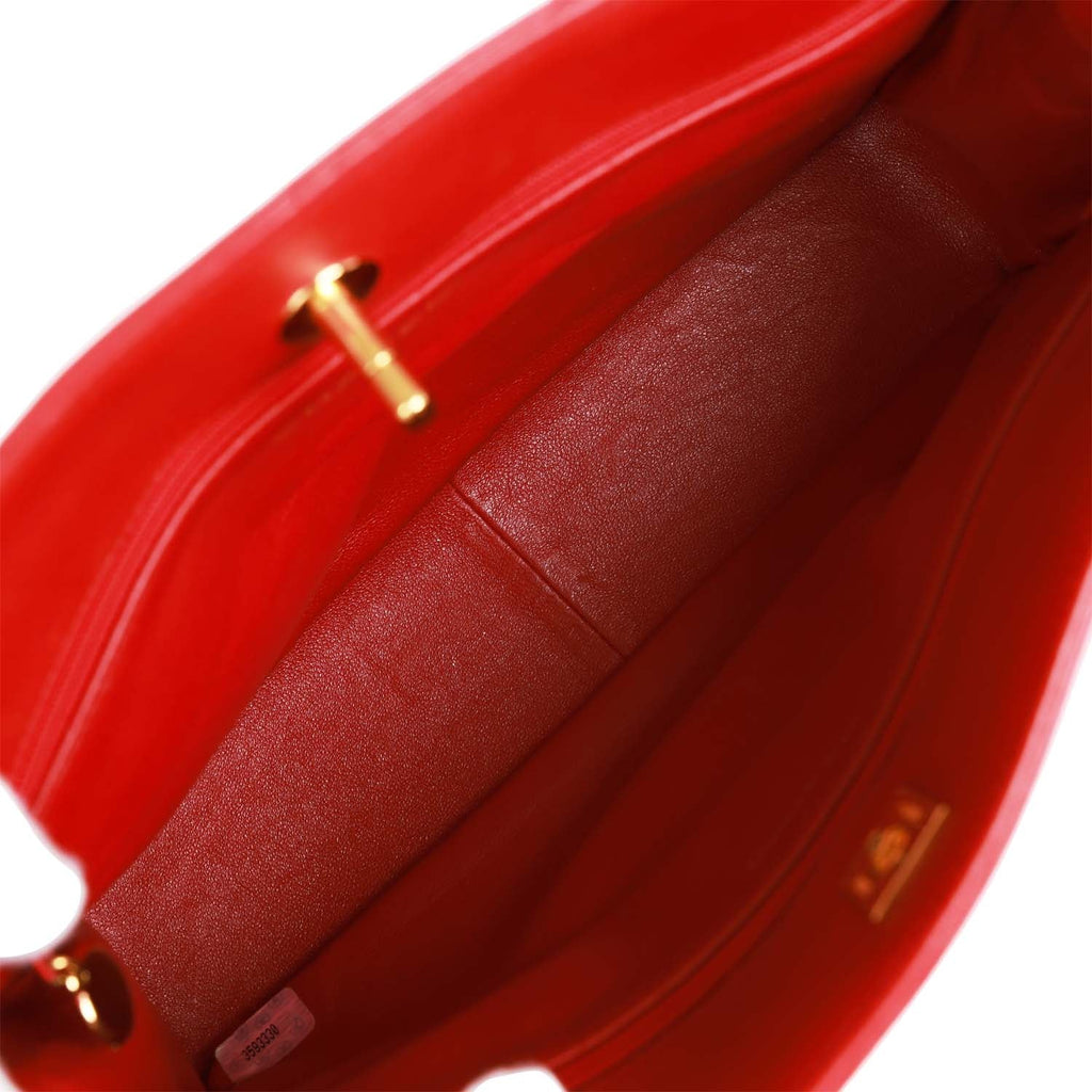 Chanel Vintage Mini Chain Tote Bag Red Lambskin Gold Hardware