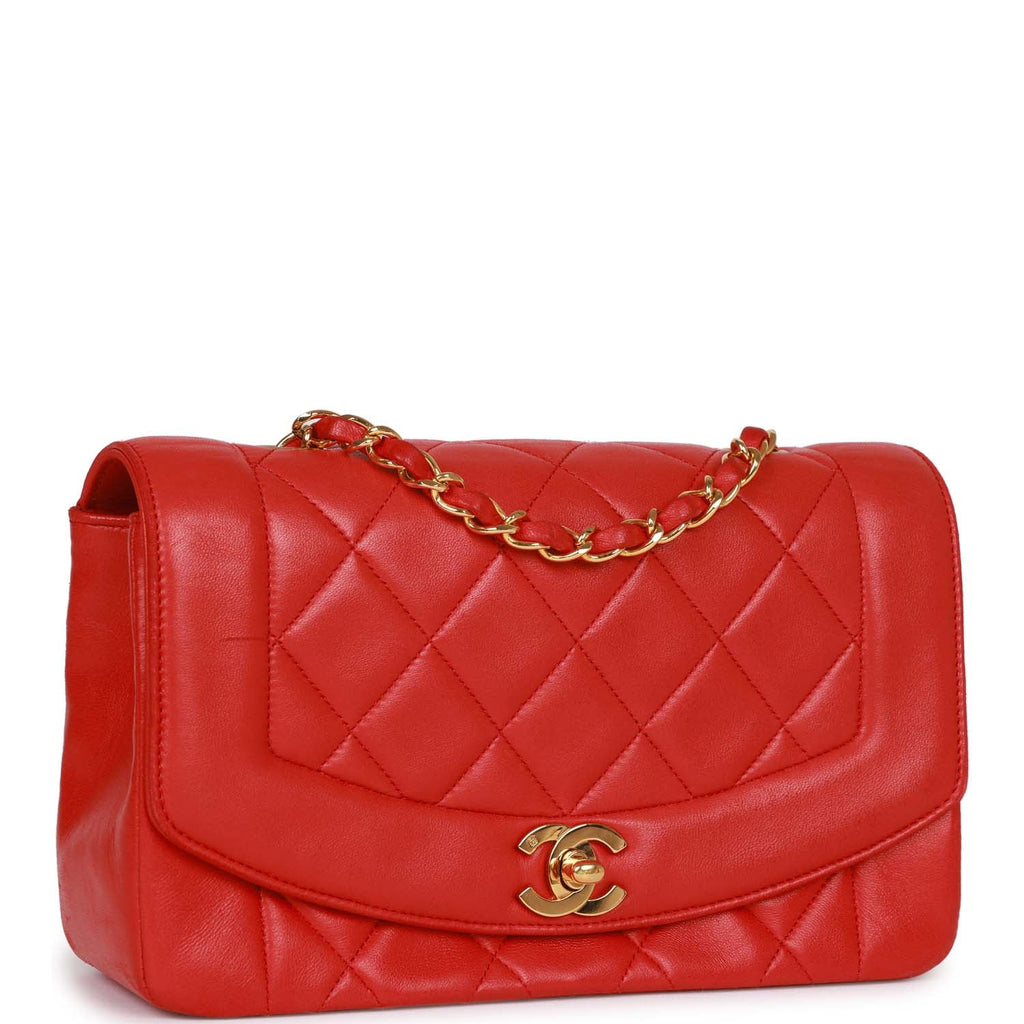 Chanel Vintage Small Diana Flap Bag Red Lambskin Gold Hardware