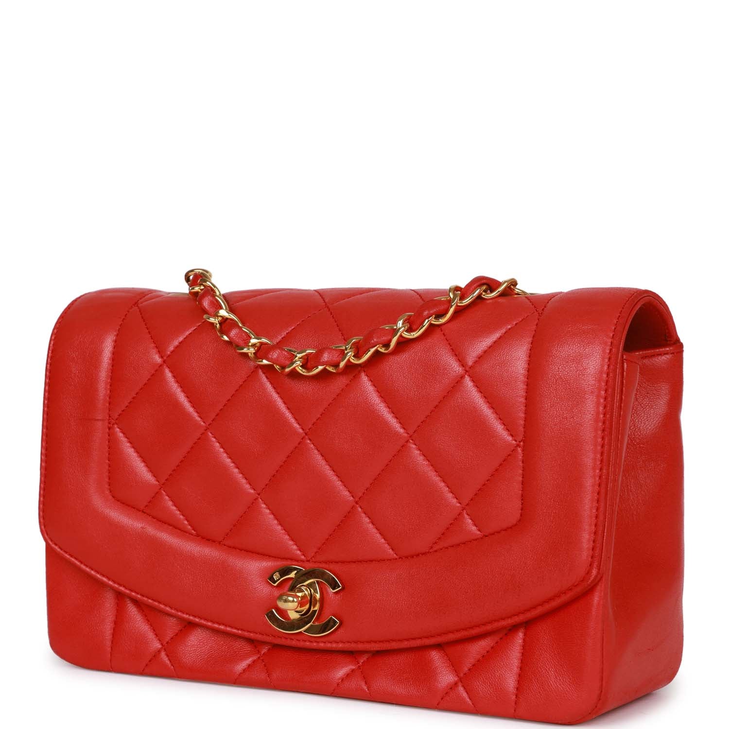 Chanel Vintage Small Diana Flap Bag Red Lambskin Gold Hardware