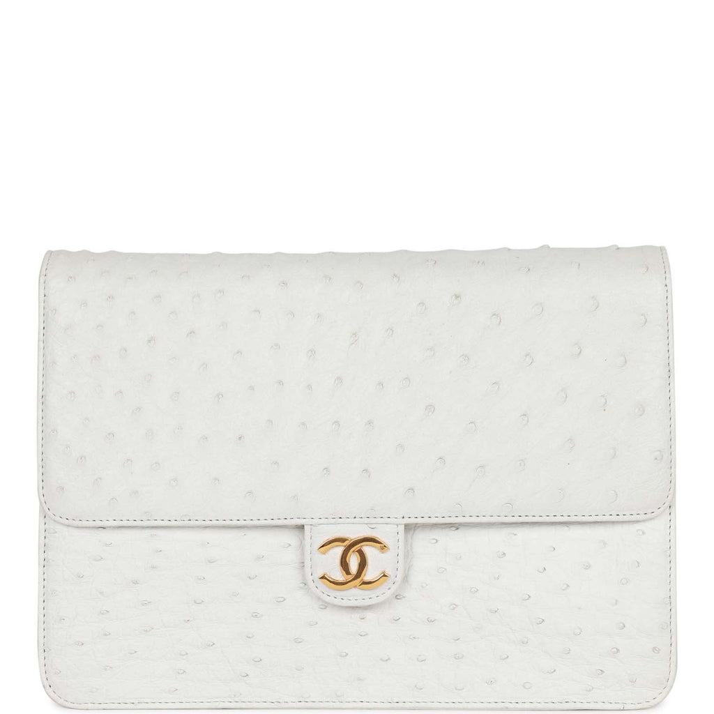 Chanel Vintage Single Flap Bag White Ostrich Gold Hardware