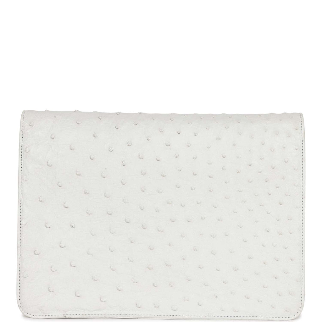 Chanel Vintage Single Flap Bag White Ostrich Gold Hardware