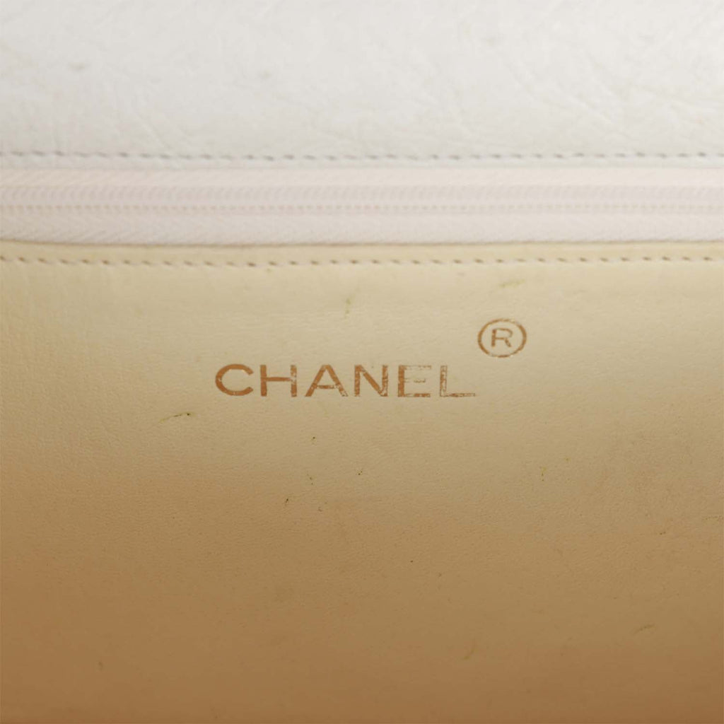 Chanel Vintage Single Flap Bag White Ostrich Gold Hardware