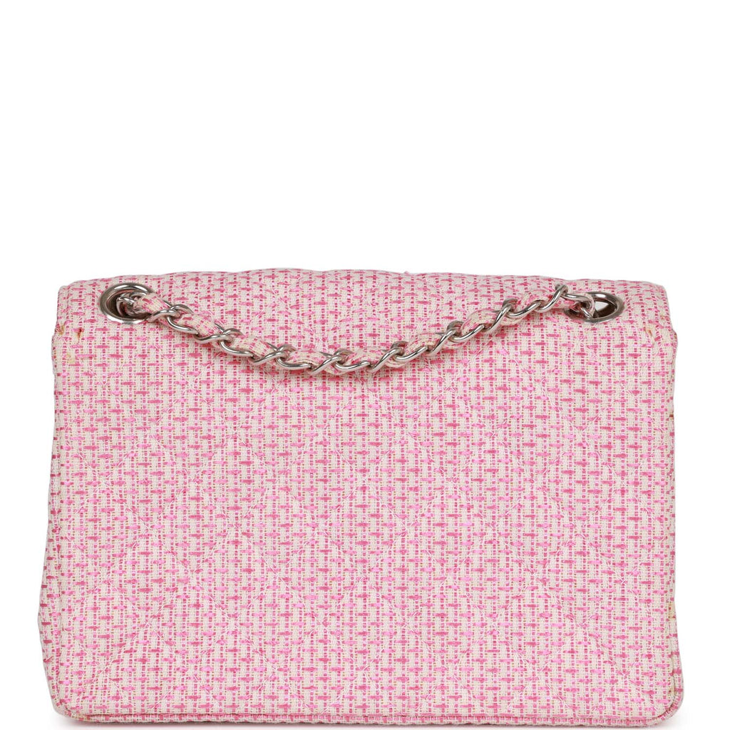 Chanel Vintage Classic Mini Flap Bag Pink Tweed Silver Hardware