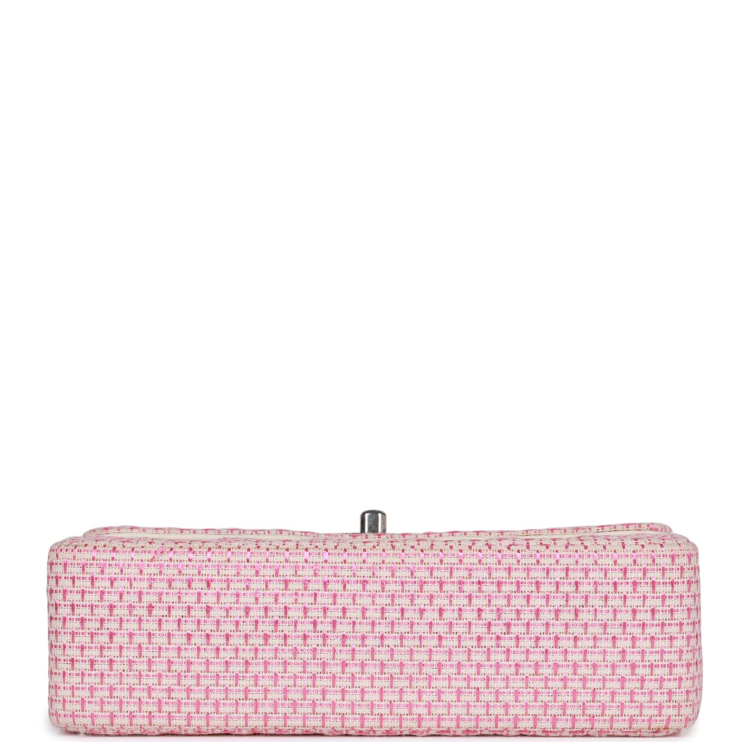 Chanel Vintage Classic Mini Flap Bag Pink Tweed Silver Hardware