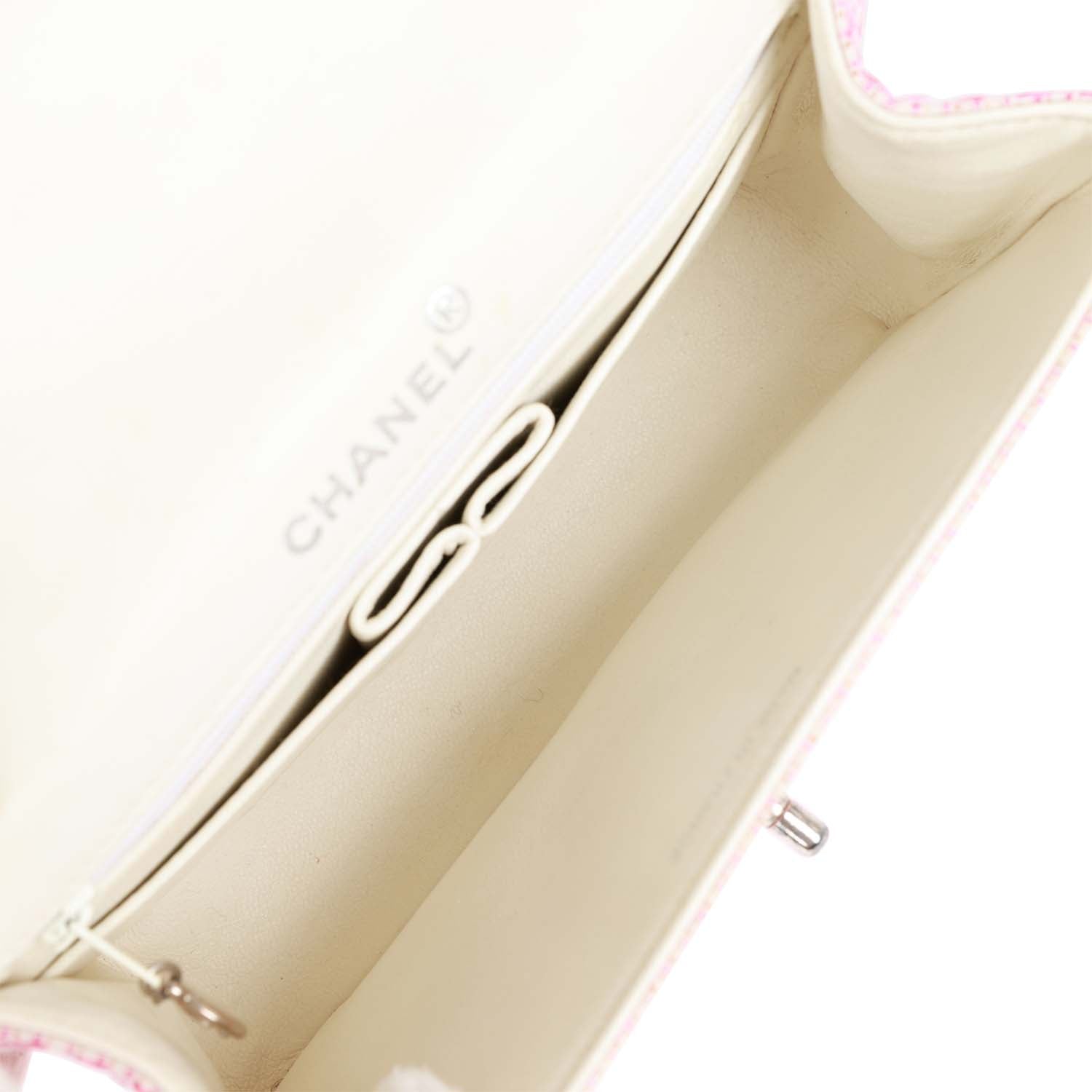 Chanel Vintage Classic Mini Flap Bag Pink Tweed Silver Hardware