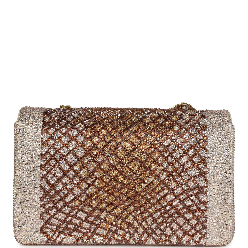 Custom Swarovski Crystal Chanel Vintage Medium Diana Flap Bag Beige Lambskin Gold Hardware