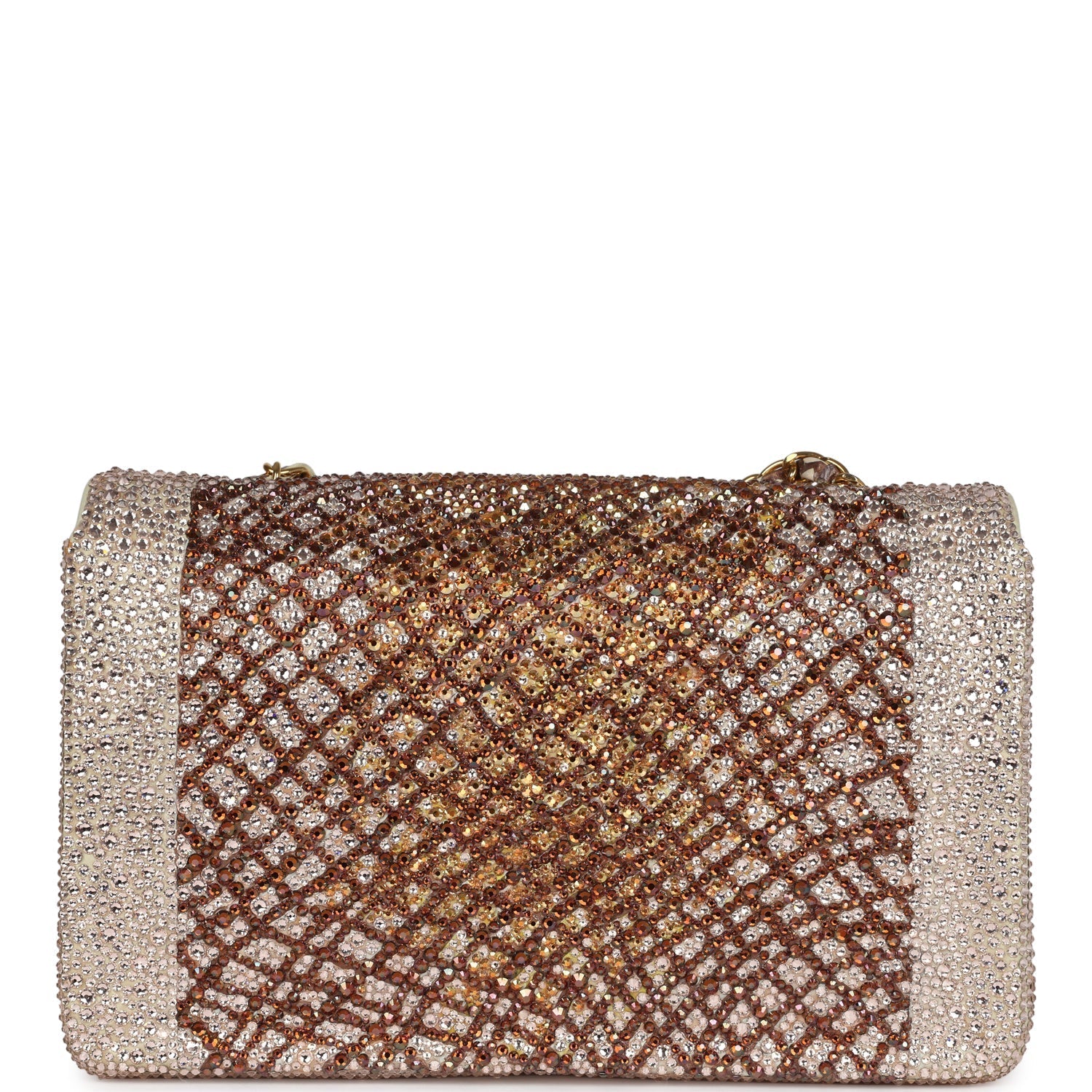 Custom Swarovski Crystal Chanel Vintage Medium Diana Flap Bag Beige Lambskin Gold Hardware